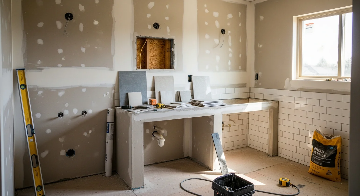 A remodeled bathroom in a Loudoun County, VA home featuring a walk-in shower, updated vanity, and tile flooring. The finished space reflects a full gut-and-replace remodel completed by Reo-ServicePro, Inc.